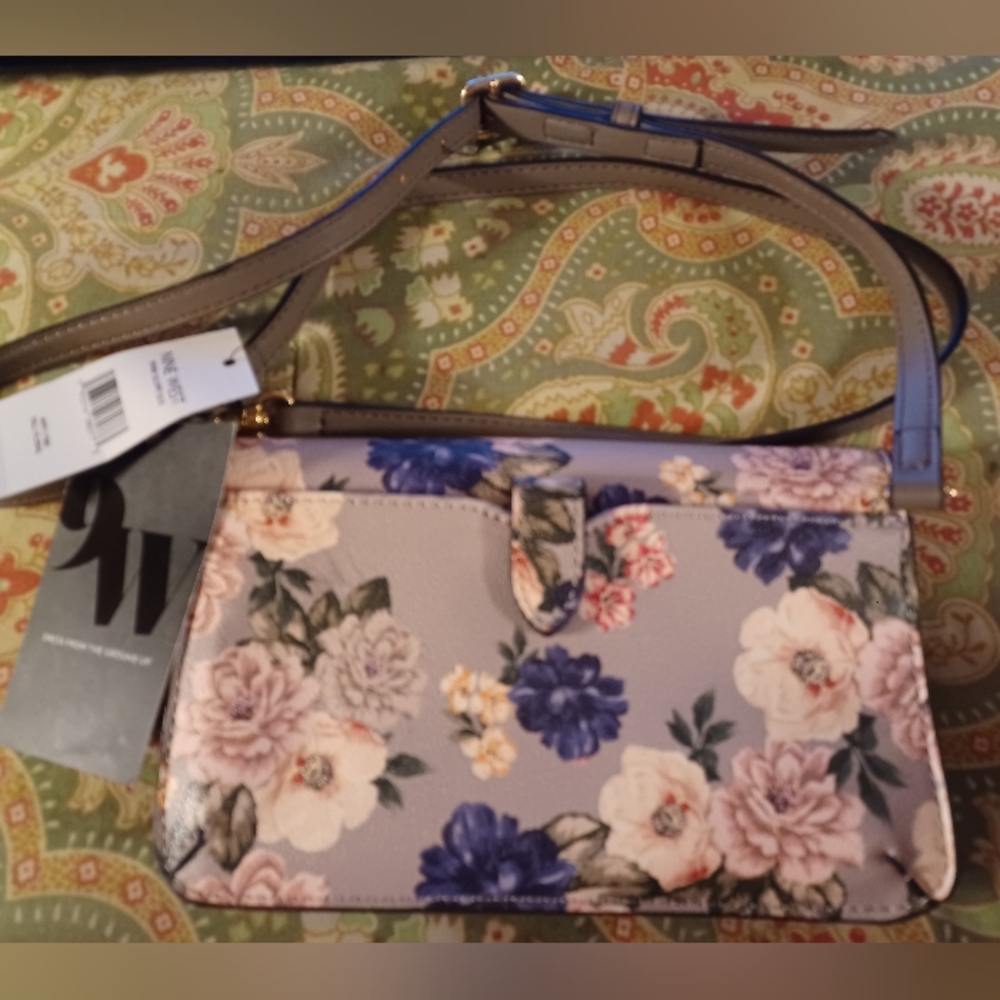 Nine West small taupe pink floral handbag shoulder bag purse new with tags NWT
